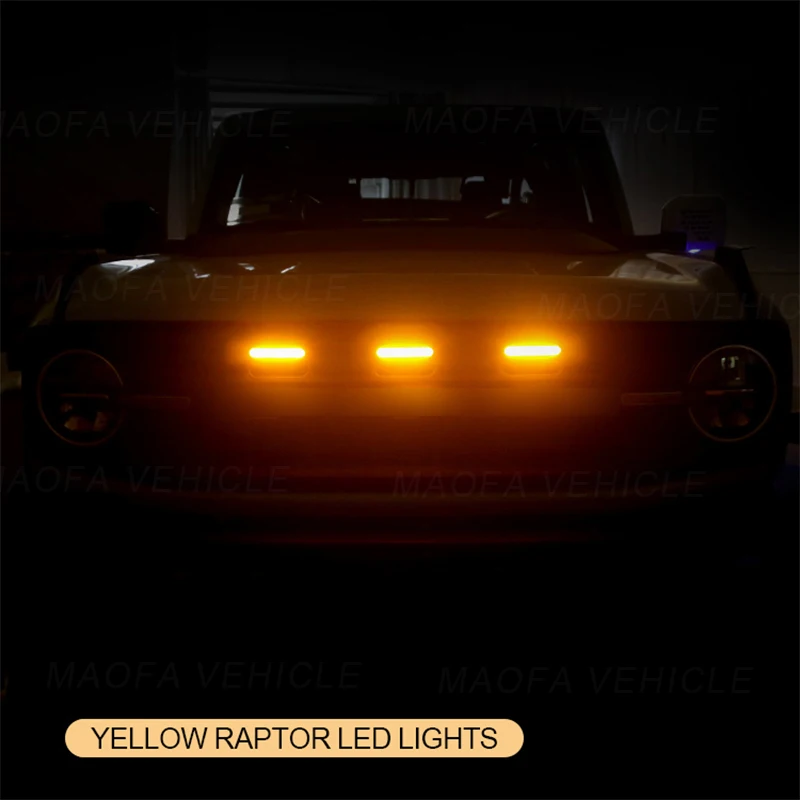 2021 2022 2023 Car exterior accessories Front Bumper Grille yellow light yellow Raptor led lights For Ford Bronco 2/4 Door