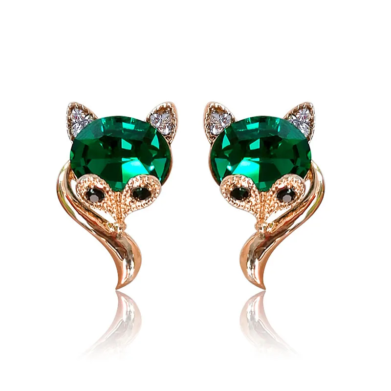 Green sweet and cute little animal personality red little fox earrings 925 sterling silver needle earrings