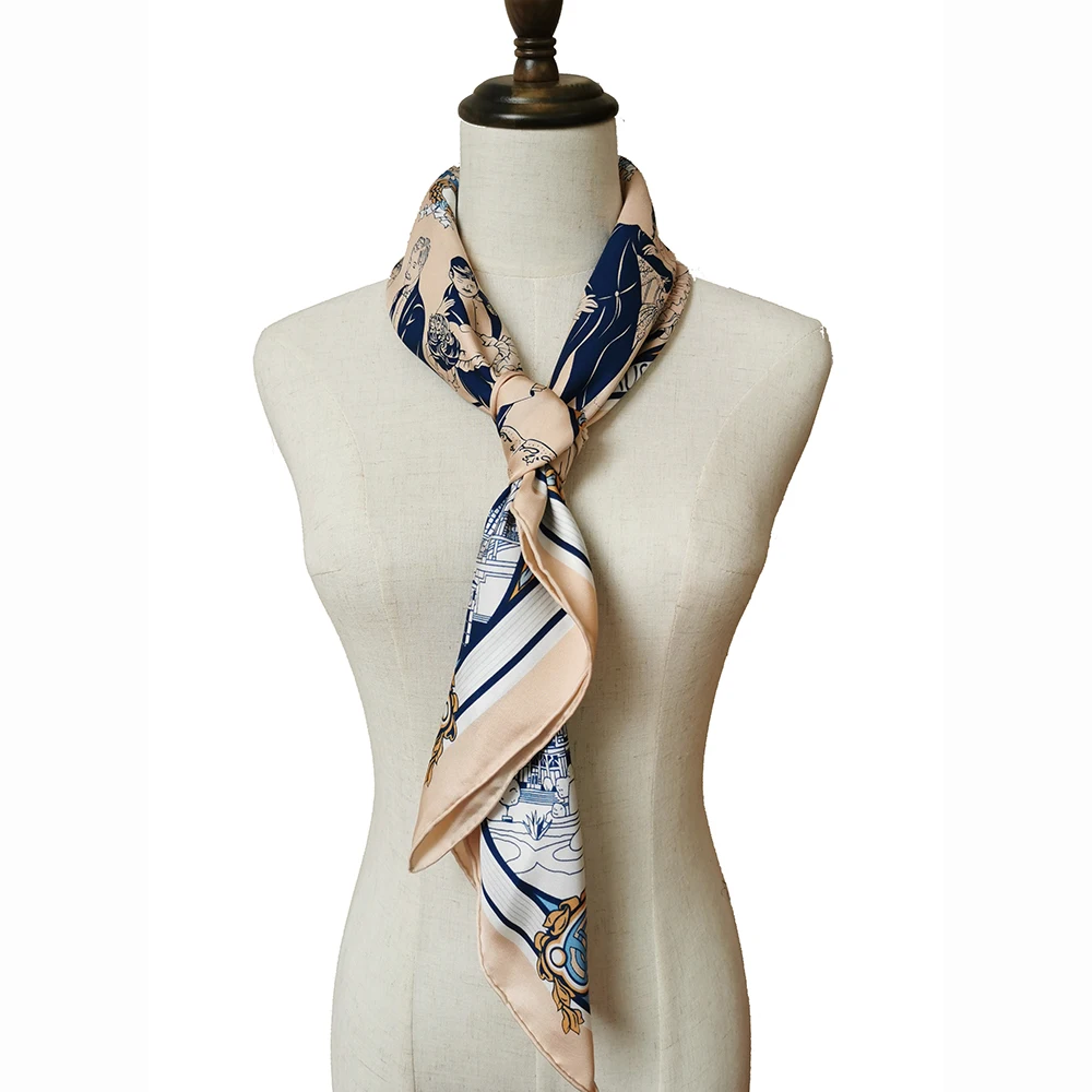 Custom Logo Double Sides Print Hand Rolled Silk Neck Scarf Personalized Scarf for Women Edge Scarf