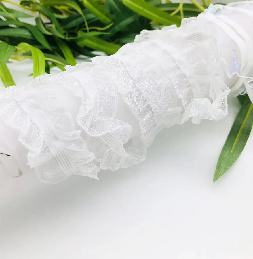 hengda factory hot sale Clothing Sewing Accessories Transparent Lace  ruffle fabric  ruffled lace   ruffle trim