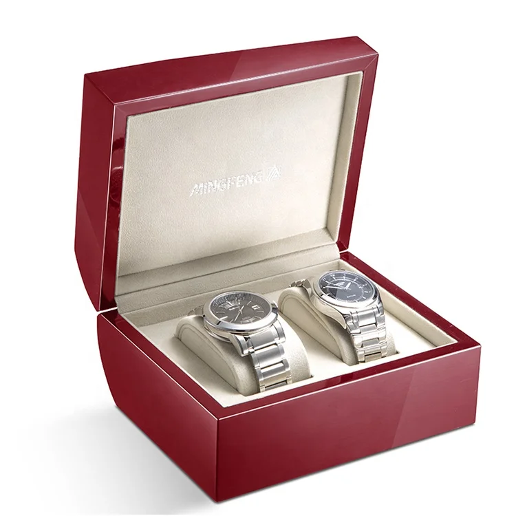 High gloss luxury lacquer wooden 2 slots watch box with pillow watch box 2 slots