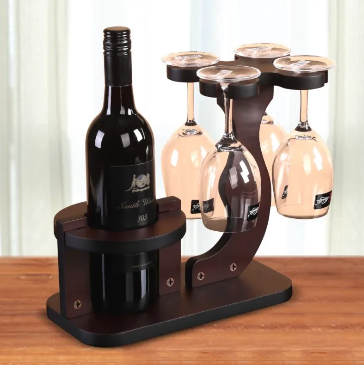 2020 new creative wooden wine rack hanging wine glass decoration on the desk