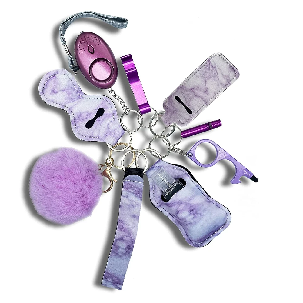 Брелок для самозащиты для женщин, персональный комплект с сигнализацией, для самозащиты рук, дезинфицирующее средство, держатель для девочек