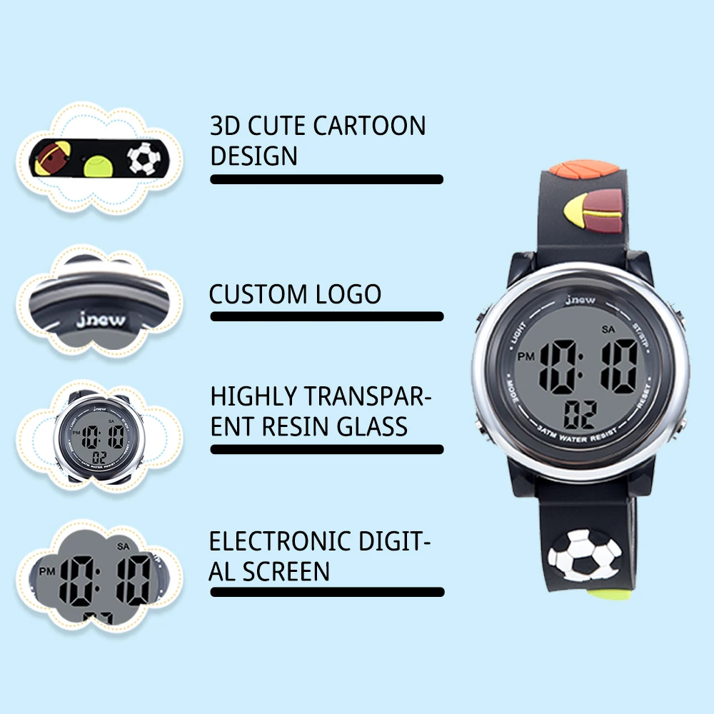 Ans Cartoon Waterproof Sports Watch for Kids Girls and Boys Old Fashion PC Digital Plastic Acrylic Glass Strap with Buckle