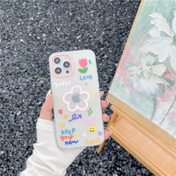 Korean Cute Flower 3D Quicksand Bracket Phone Case For iPhone 11 12 13 Pro XS Max Mini X XR 7 8 Plus,Soft Silicone Back Cover