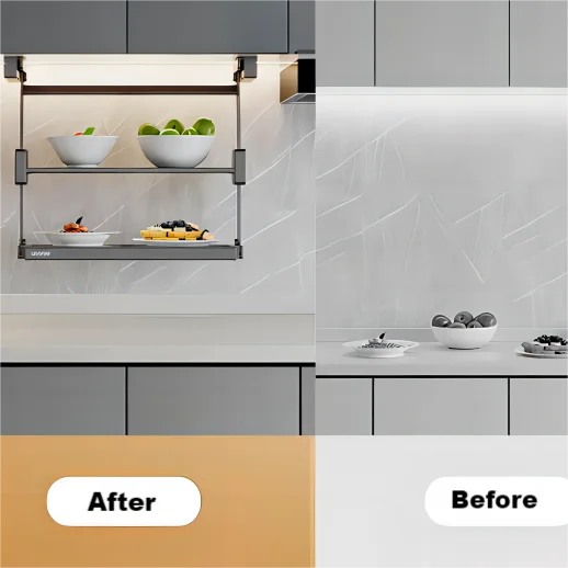 Goldmine kitchen cabinet pull-down folding dish storage rack lifting wall cabinet storage seasoning pull basket