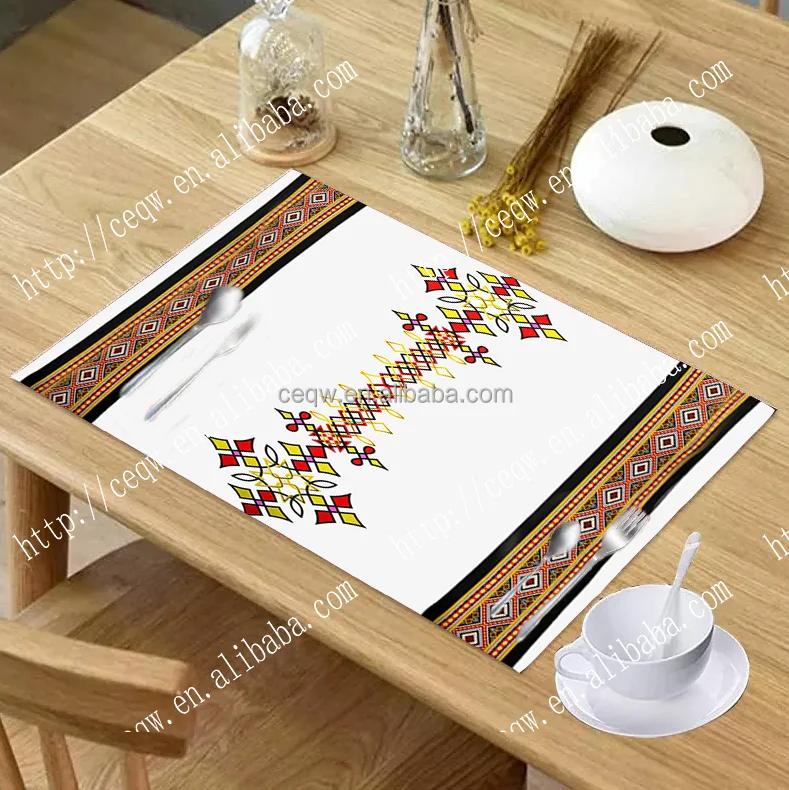Customized Ethiopian Design printed hot sale waterproof table mat placemat desk mat