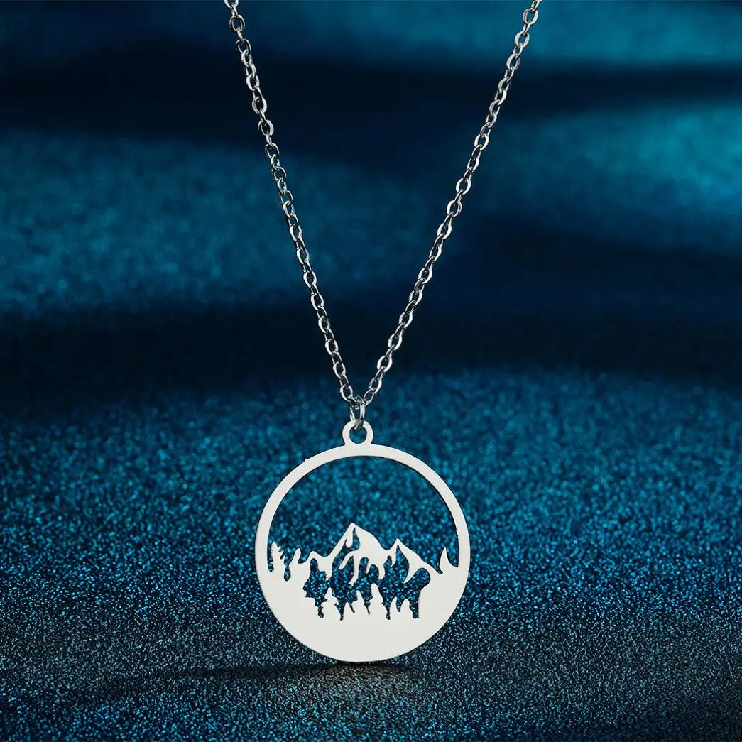 2023 New Arrival Hollow Round Circle Pendant Necklace Chic Stainless Steel Smooth Mountain Shape Necklace  jewelry necklaces