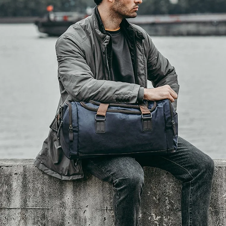 Leather Travel Pouch Waterproof Outdoor Overnight Weekender Bag Men PU Leather Duffle Bag Travel Bag