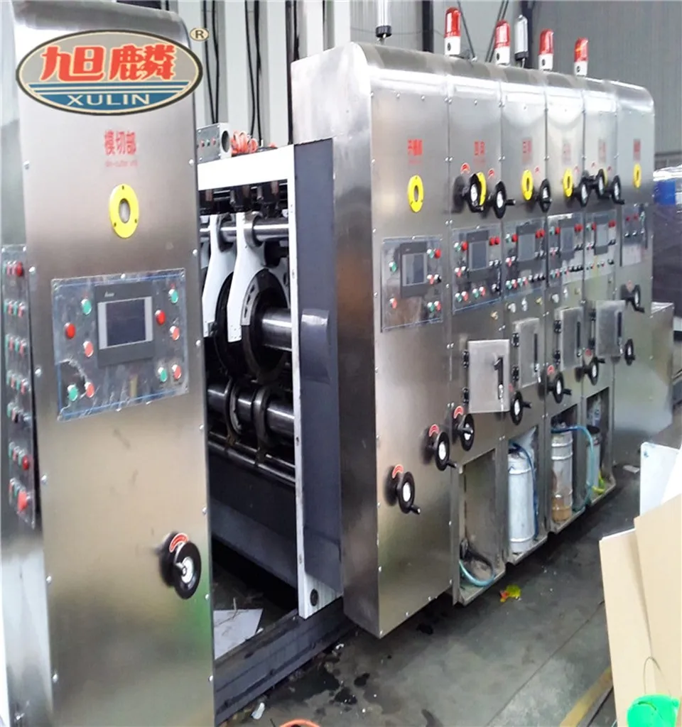 Hebei xulin Auto high speed 4 color carton flexo printing slotting die cutting machine