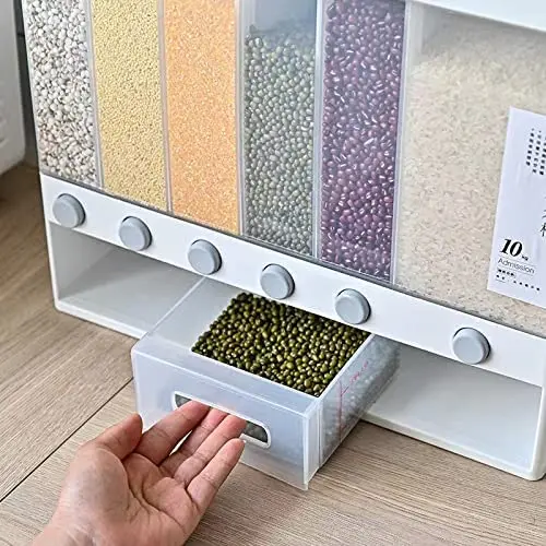Dry Food Dispenser Wall mounted rice container Bulk food storage Grain Canisters can accommodate six kinds of grains