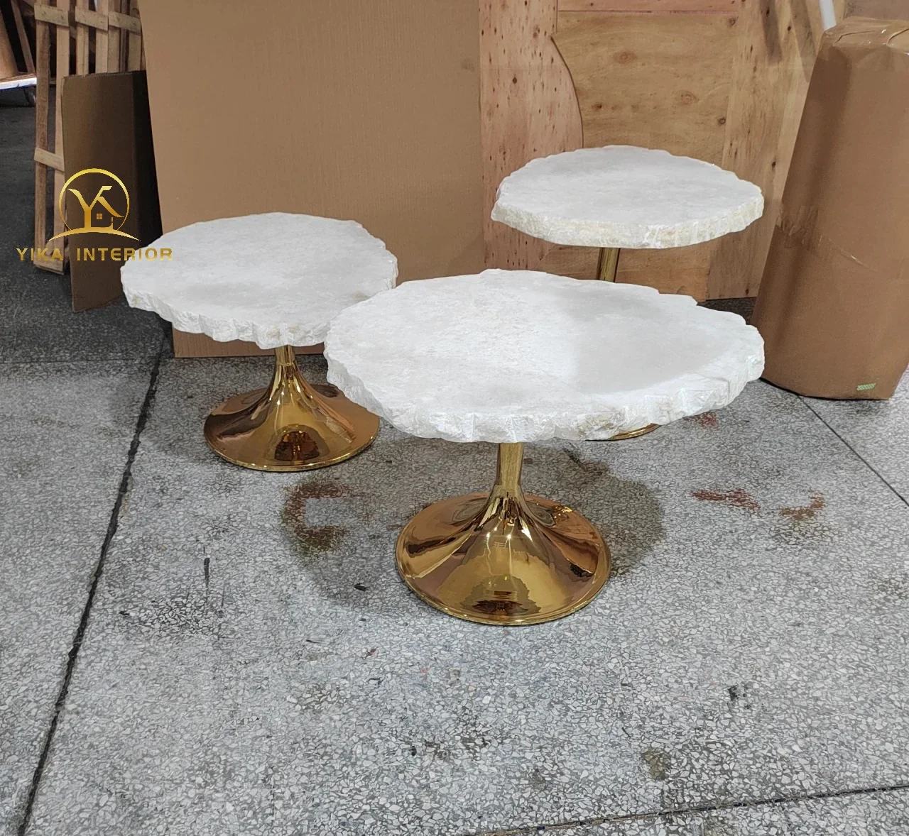 Nordic modern natural marble top gold metal legs coffee table set luxury round composable coffee table for living room office
