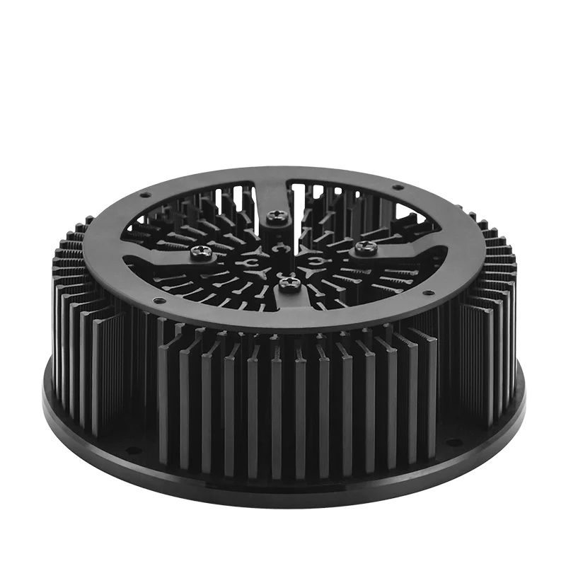 40W Diameter 133mm And Height 40mm Black Anodizing Round Led Light Pin Fin Aluminum Cooler Heatsink With Cooling Fan