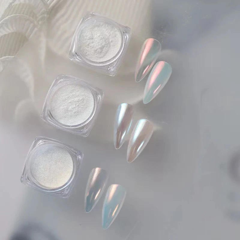 Super Shinning Metallic Mirror Chrome Fine White Pearl Pigment Chrome Moonlight Nail Powder for Nail Art Salon