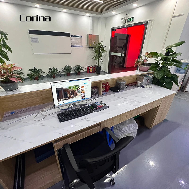 Modern L shaped stone office desk furniture sets modern marble counter top solid surface office table and chairs