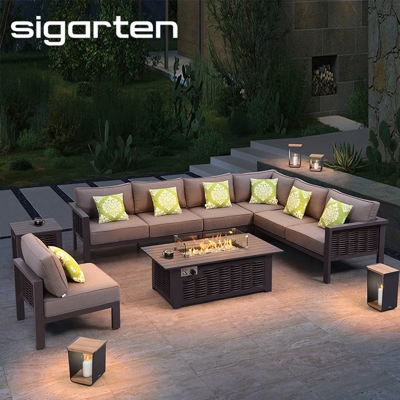 sigarten Minimalist Style Outdoor Sofa And Table Large Garden Corner Sofa Outdoor Leisure