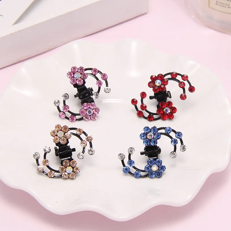 Mini Hair Clips Metal Mini Jaw Clip Blossom Rhinestone Crystal Claw Hair Clip