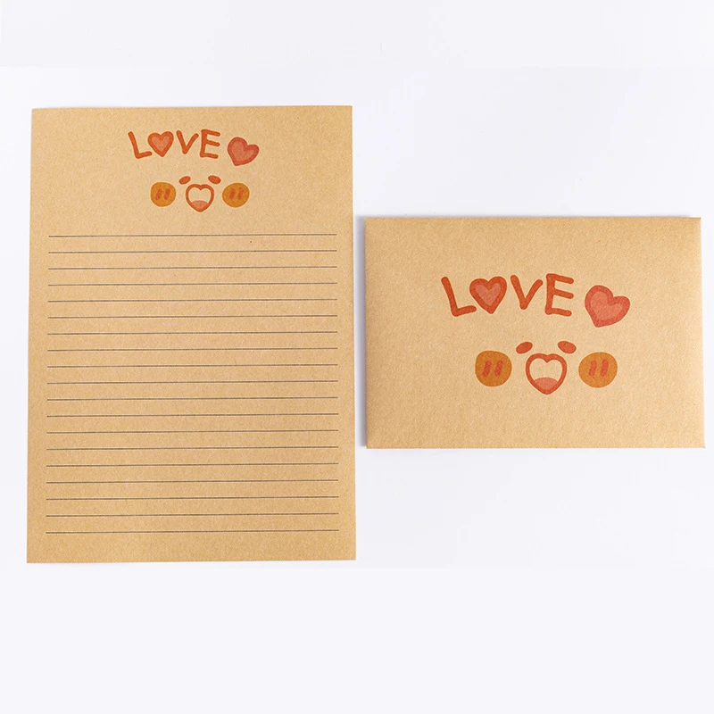 
Love Simple Romantic Cute Cartoon Kraft Paper Envelope Letter Stationery Set 