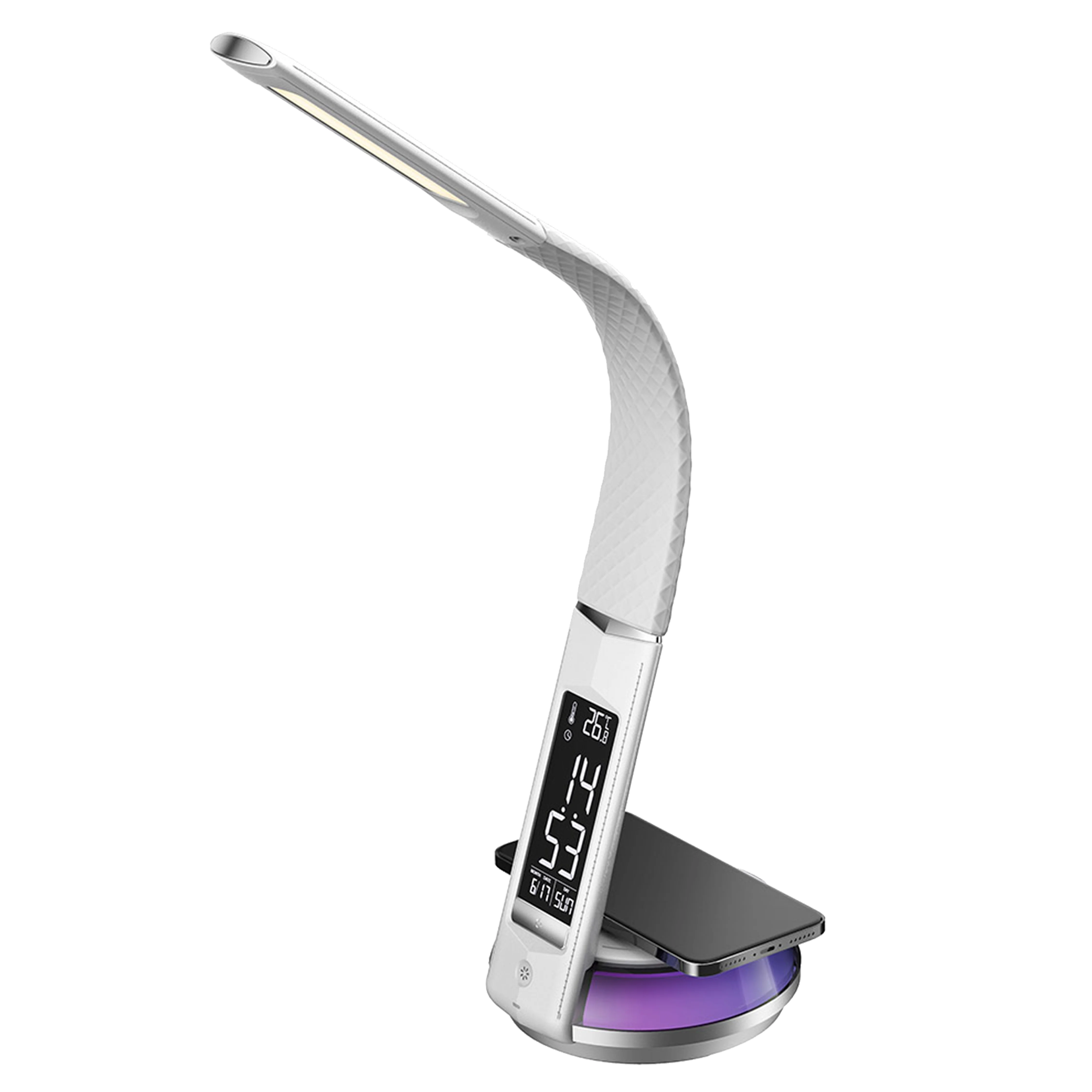 Светодиодная настольная лампа в современном простом стиле с воротником «гусиная шея» и беспроводным зарядным устройством QI, RGB-ночник и Bluetooth