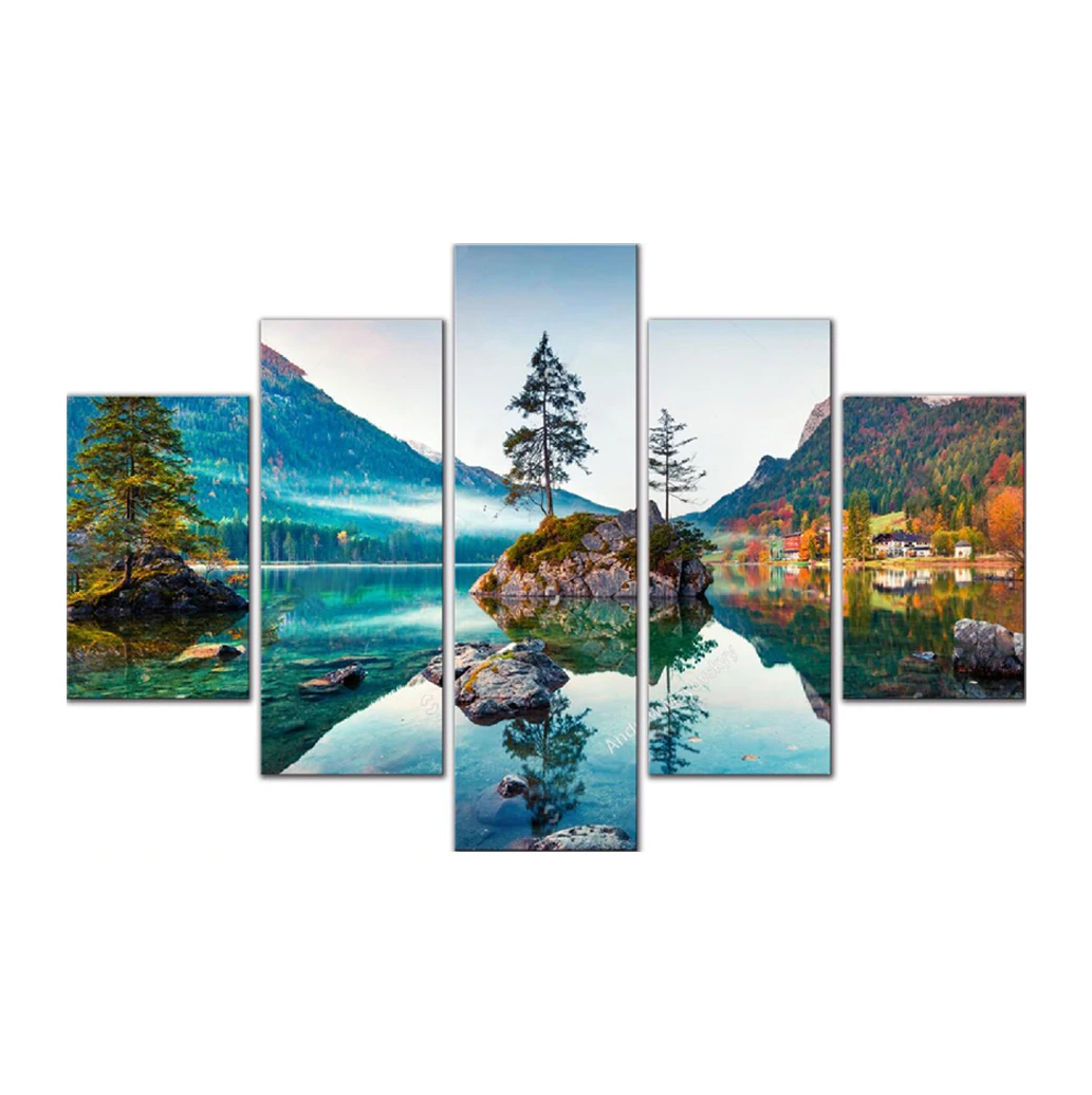 Autumn landscape painting pictures print on large art canvas 5 piece living room wall art