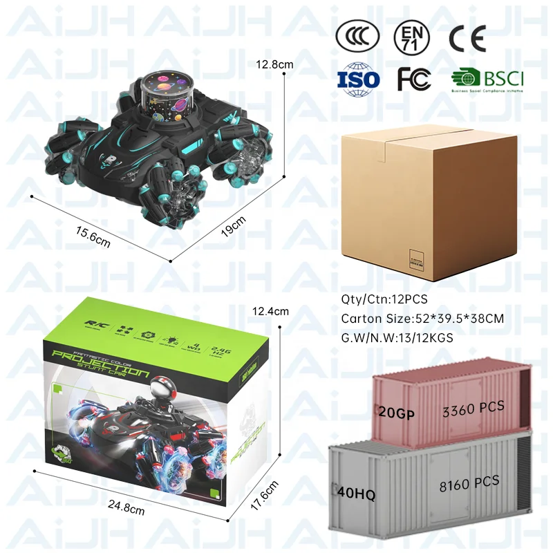 AiJH 2.4GHZ Color HD Projector RC Car Twisting Stunt Light Music Drift Rc Auto 360 Degree Rotation RC Racing Cars