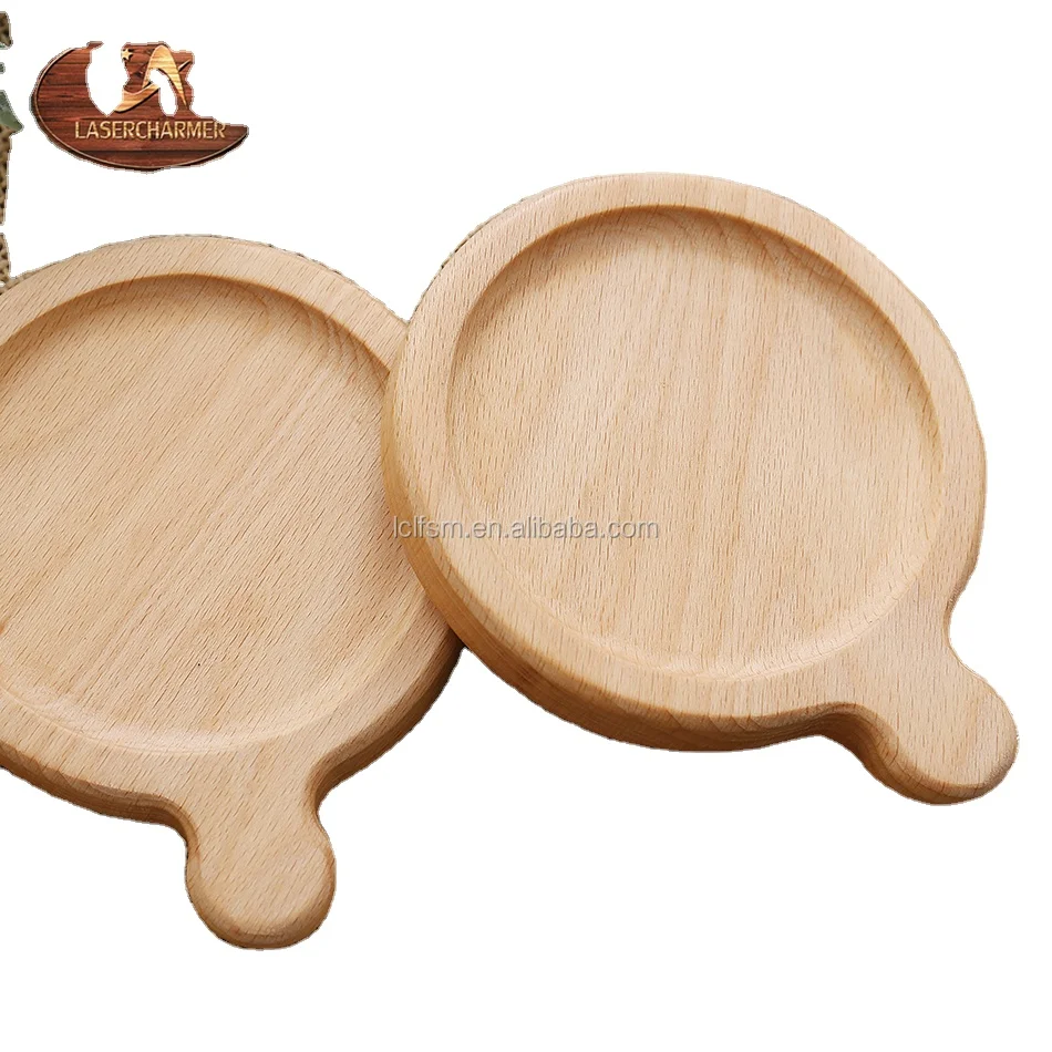 Beech high-end luxury solid wood with handle irregular round simple insulation coaster support custom size logo