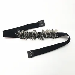 Fashion Sparkly Rhinestone Belt Luxury Waistband Elastic Belts For Woman Black Stretch Waist Belt
