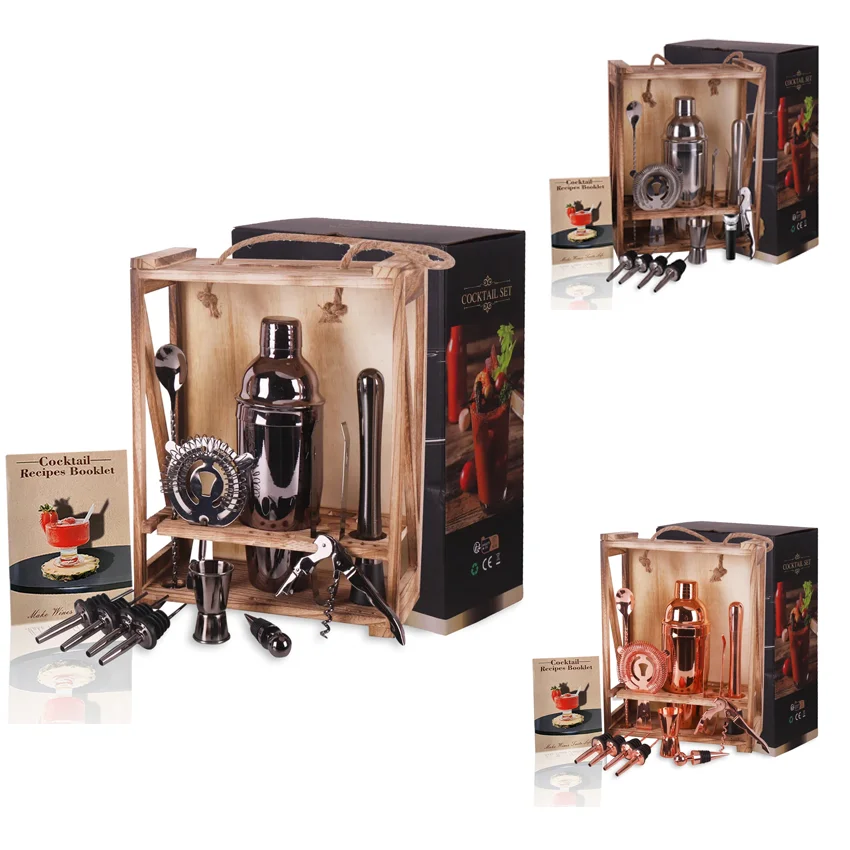 Customized coctelera black cocktail shaker stylish mixology bartender kit barman set de bar