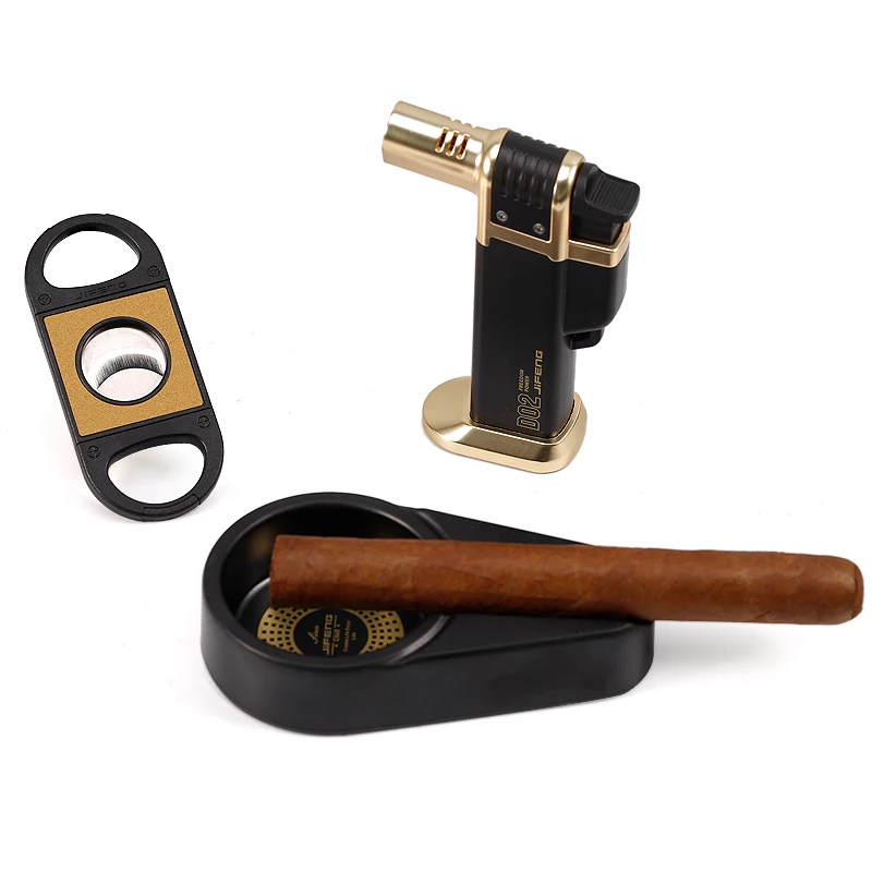 JIFENG JF-TZ239 cheap cigar accessories gift set cigar tools lighter ashtray and cutter 3 in 1 for promotion gift