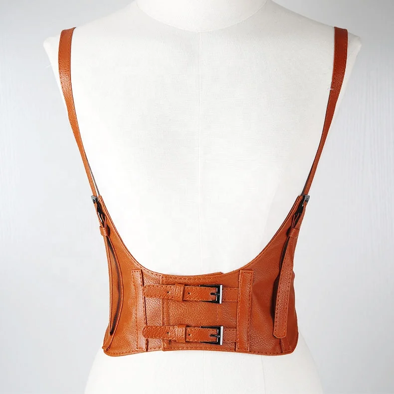 Vintage Gothic Women Adjustable Fashion Faux Leather Wide Waist Belt PU Steampunk Underbust Corset for Lady