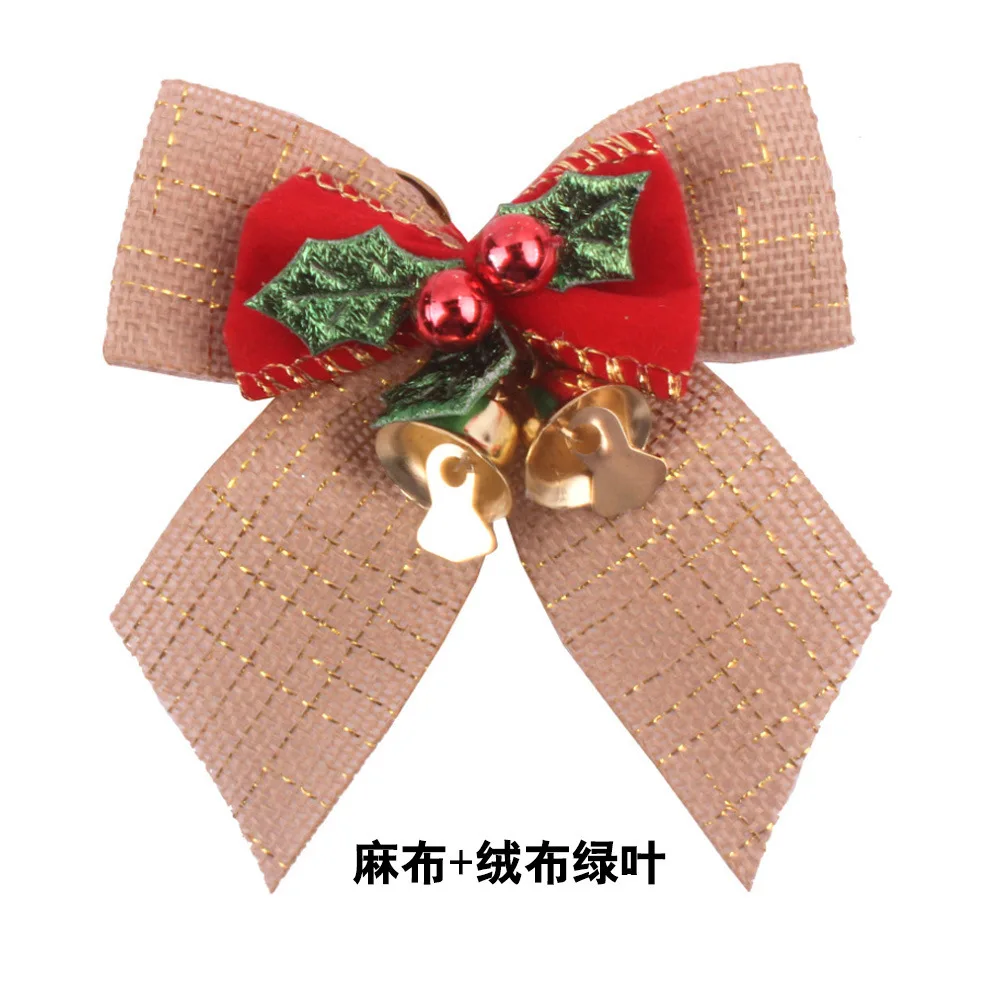 Bowknots Christmas Bows With Iron Bells Christmas Tree Decorations Party Tie DIY Gift Bow Mini Craft
