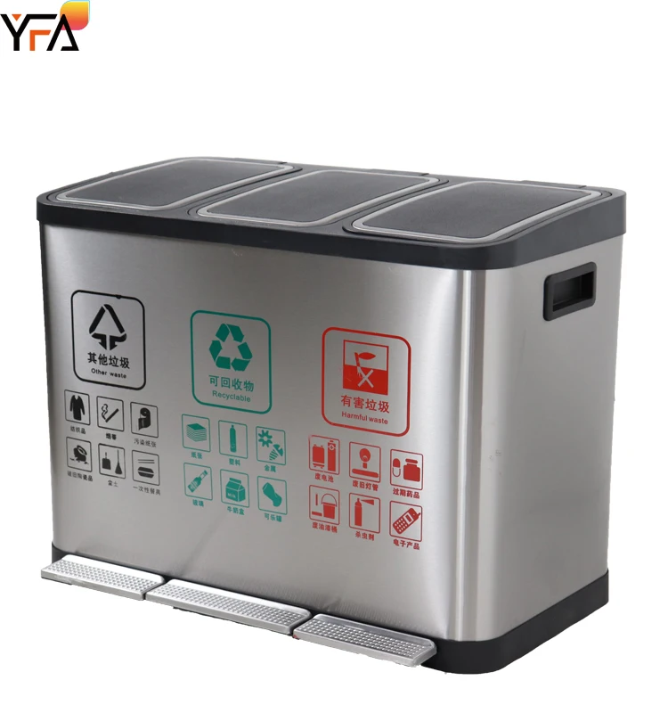 Quality Large-Capacity Classification Trash Can,Stainless Steel Foot Pedal With Lid Indoor 2/3/4 Compartment Peel Recycling Bin