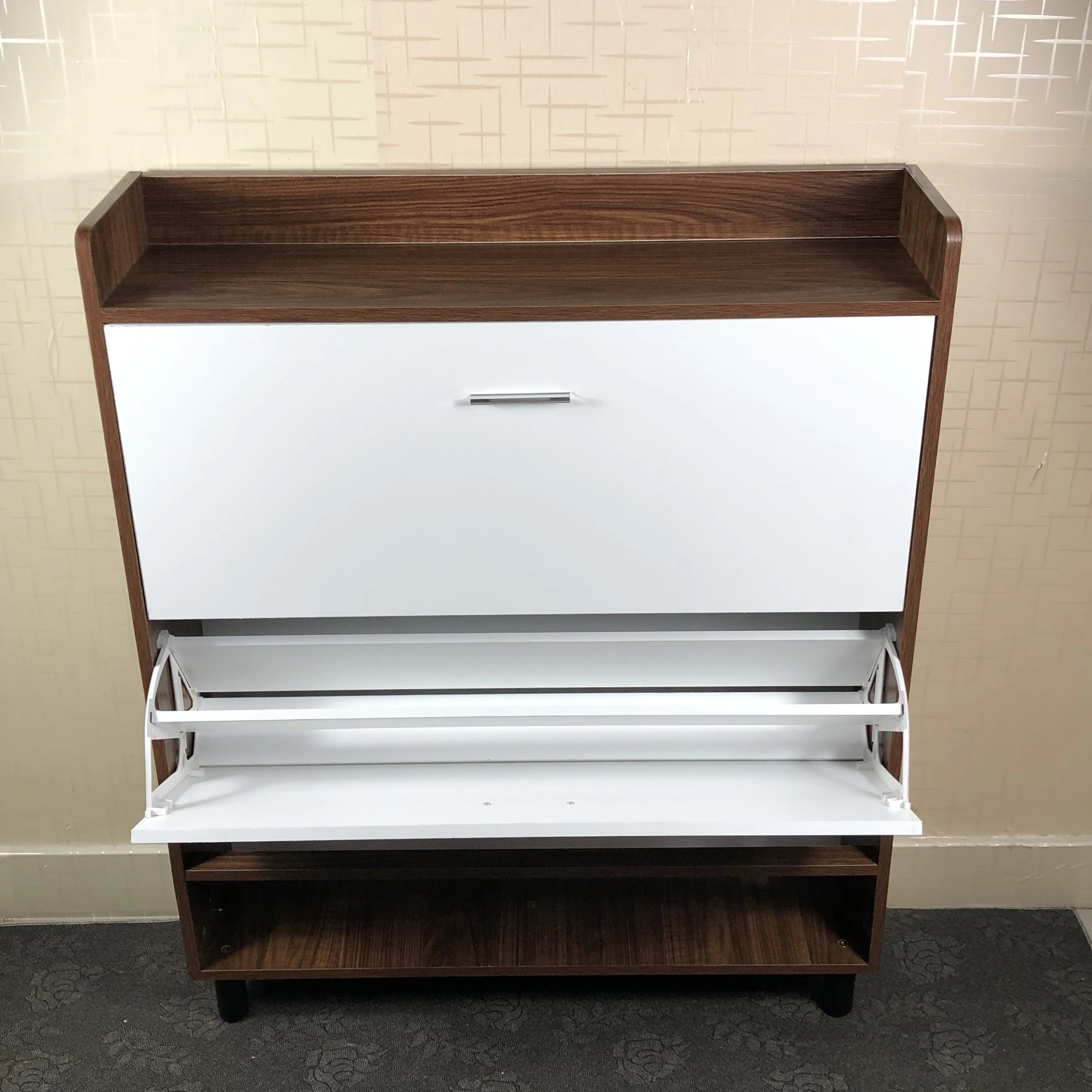 modern Wooden rotating shoe storage cabinet With 2 Slanted Large Capacity Drawers