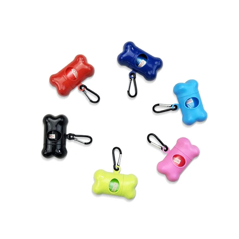 Bone shape multi-color pet dog poop dispenser bag holder with one poop bag for cats and dogs
