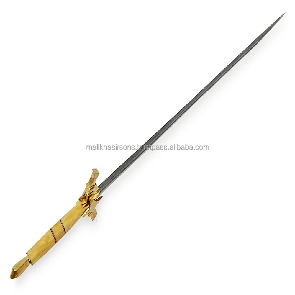 
Custom Handmade Damascus Steel Viking Sword with Bone and brass Handle 