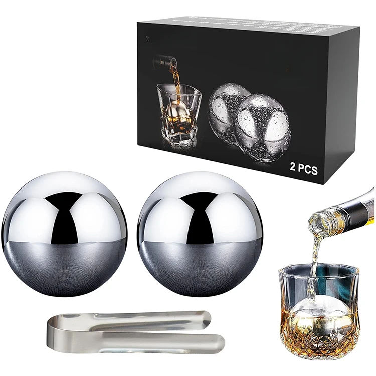 Factory Wholesale reusable chilling whiskey Ball stainless steel 304 ice cube Ball rocks with tongs for cola wine drinks
