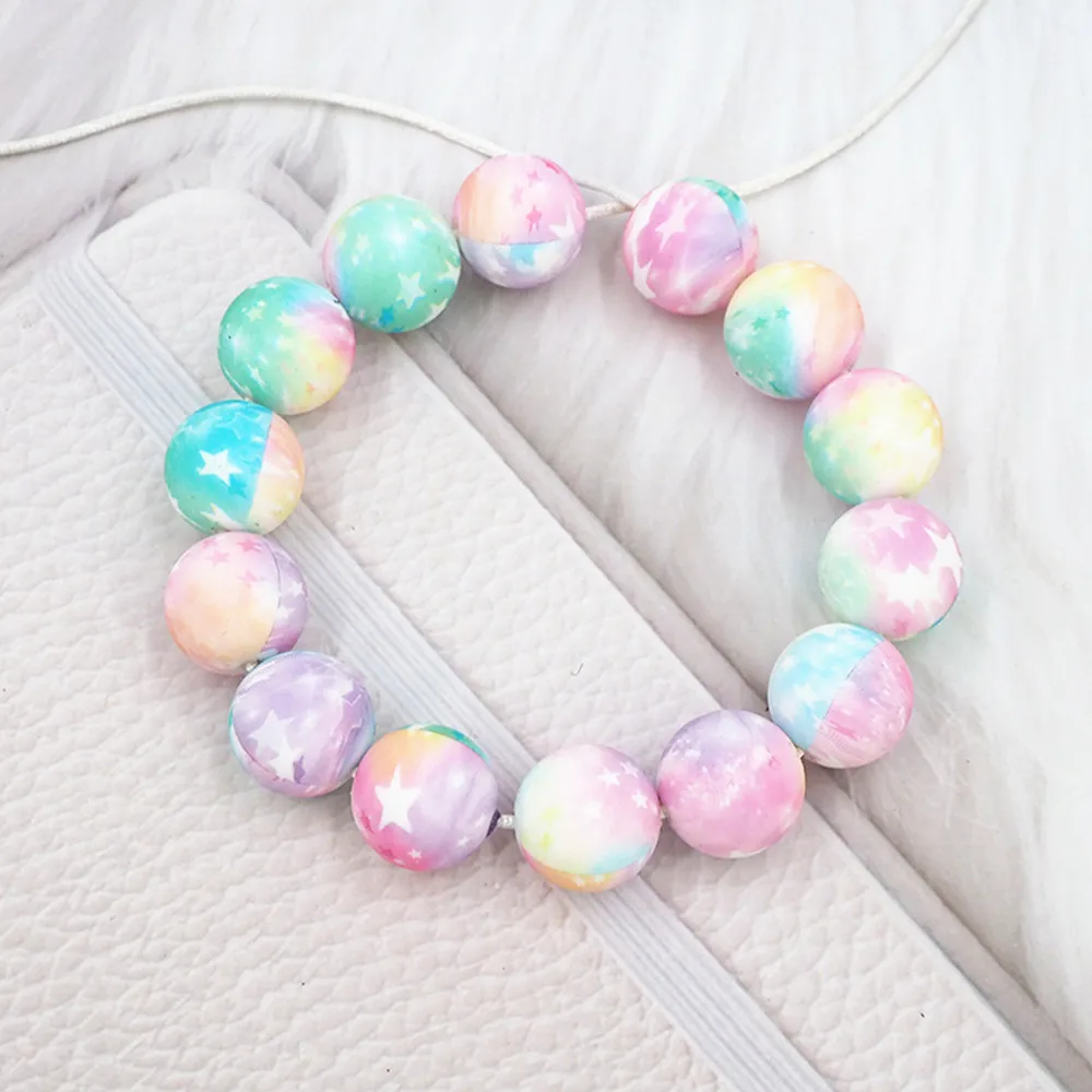 Buy East String Silicone Loose Beads Safe Teether Round Tie Dye DIY Chewable Baby Teething 15mm Printed Beads
