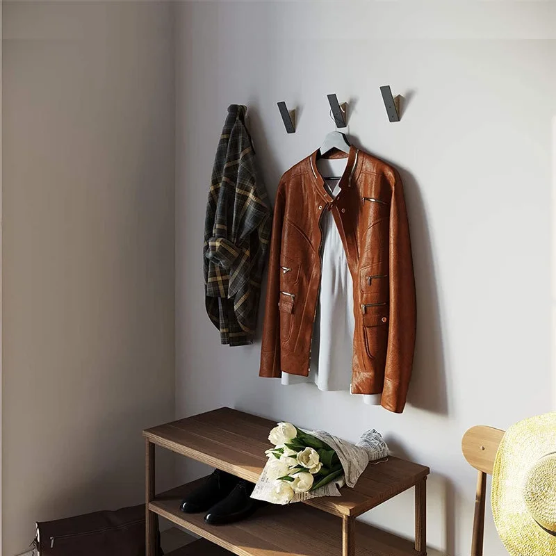 Wall Coat Hook Rack Black Walnut Wood Metal Hooks for Hanging Coats Wall Mounted Wooden Hats Hangers