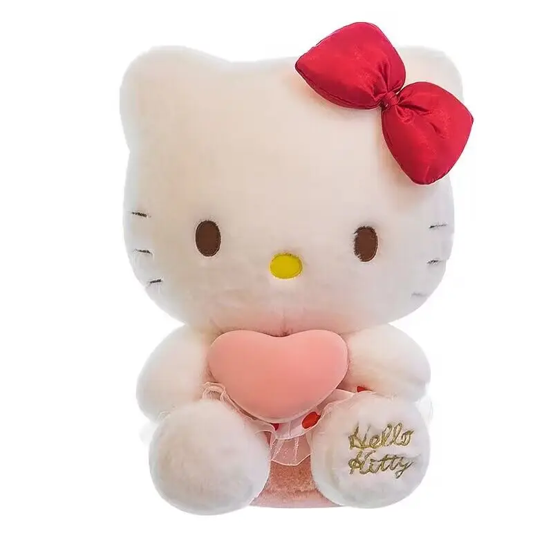 Sanrioed Love Heart-Shaped Plush Doll Kawaii KT Cat Cartoon Plushie Toy Home Decoration Children Birthday Gift