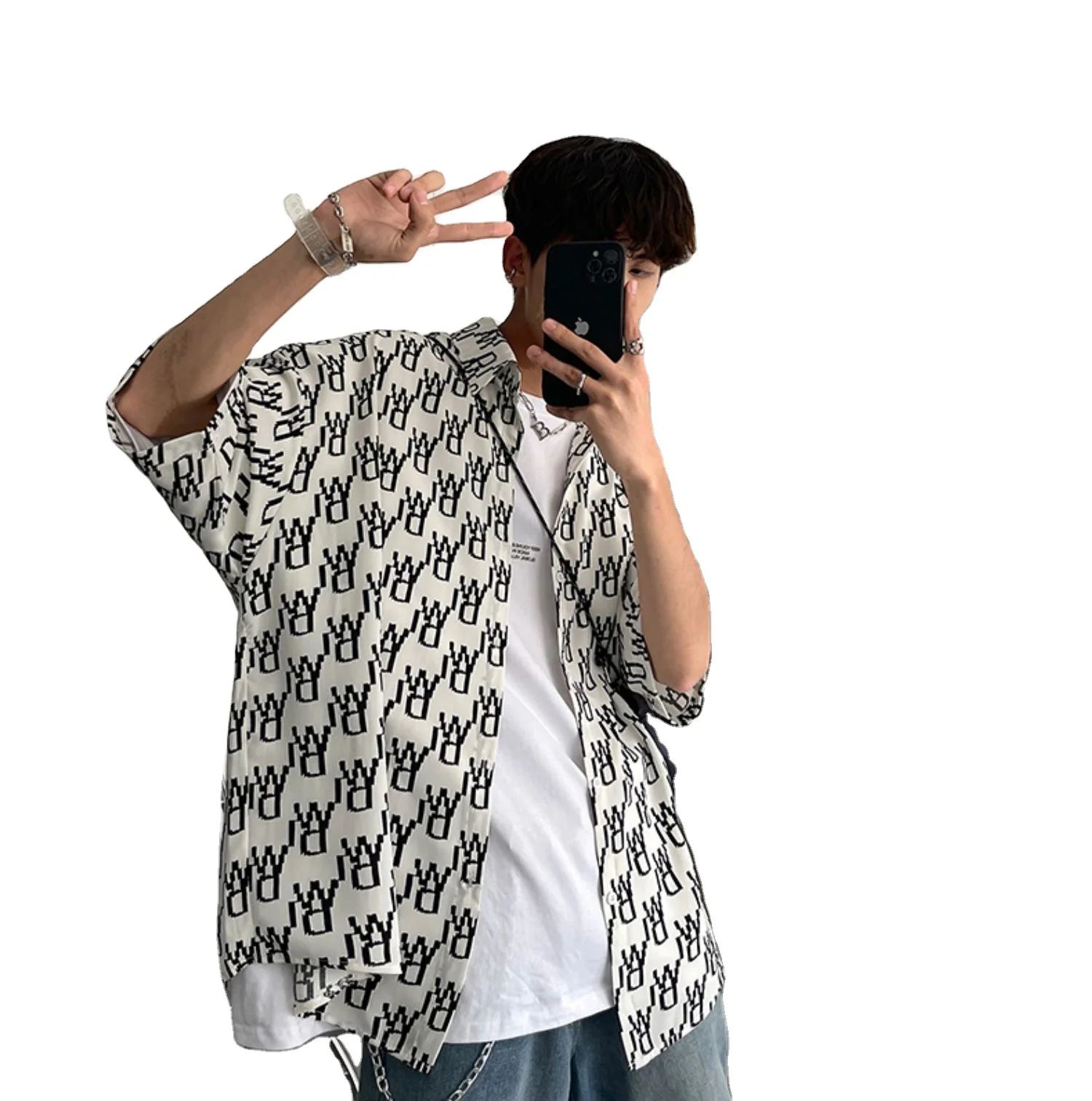 Flower shirt summer ins Hong Kong wind ruffian handsome short-sleeved shirt high-end blouse Japanese jacket