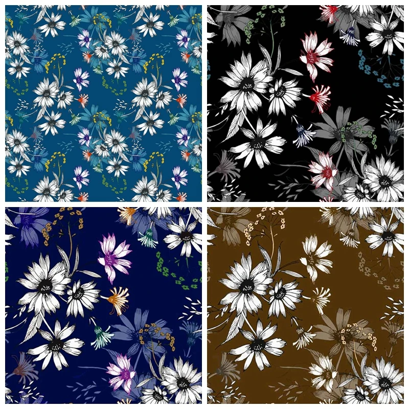 Polyester Textile Crepe  Chiffon Fashion 75D Hands Feel Soft Shirt Flowers Design Print S190191 Clothing Material Dress Fabric