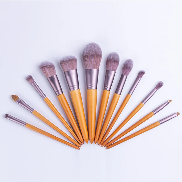  Деревянной ручкой нейлон волос скошенная кисть для румян стиль веганских материалов набор кистей макияжа из синтетического волокна