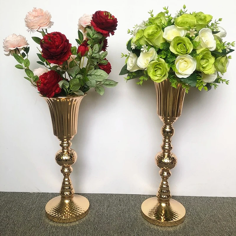 
Gold Vases Road Lead Artificial Flower Pot Flower Column Stand Wedding Table Centerpieces For Christmas Home Decor 