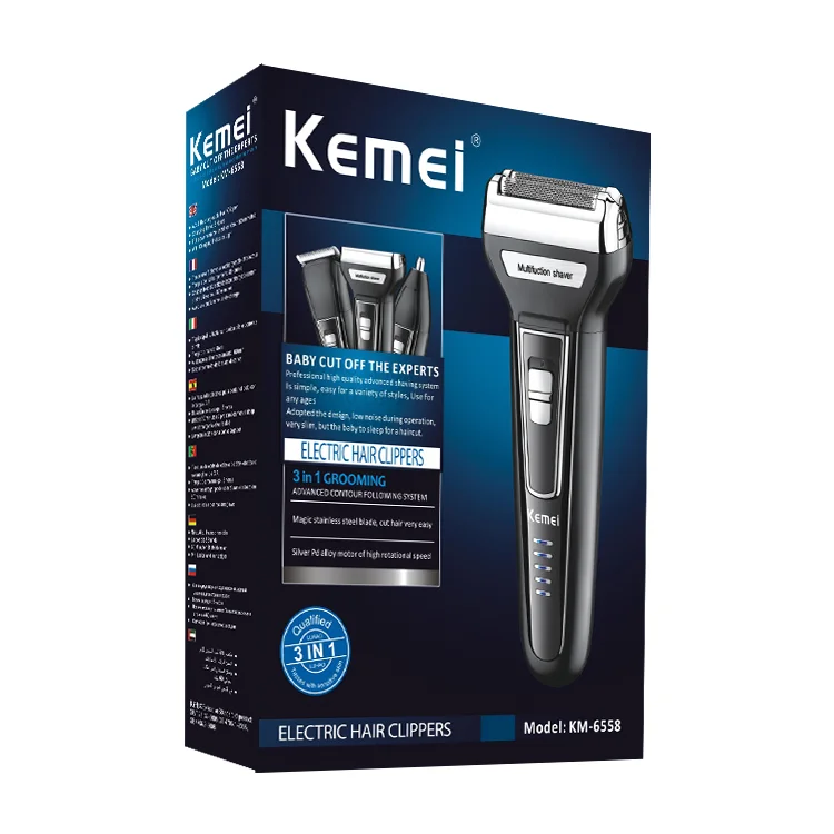 Kemei Km-6558 Multifunctional Waterproof 3 In 1 Cutter Head Usb Men Shaver Kemei Electric Shaver