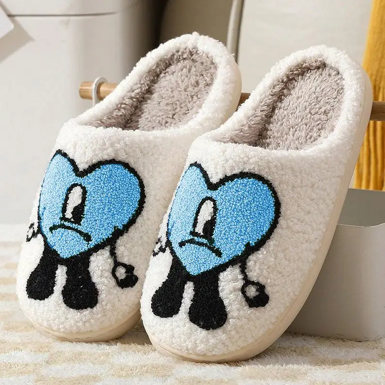 2025 Women House Slippers bad bunny Soft Plush Winter Indoor Fluffy fur slides sandal shoes