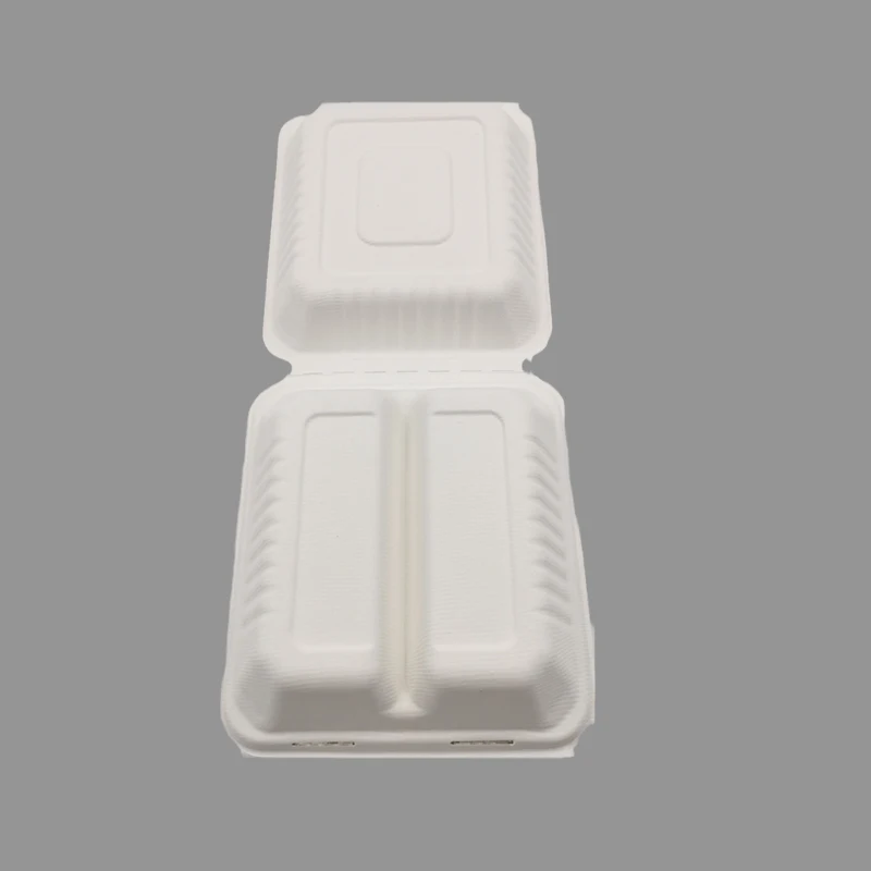 disposable 100% biodegradable eco clamshell sugarcane bagasse packaging takeout paper bento lunch box