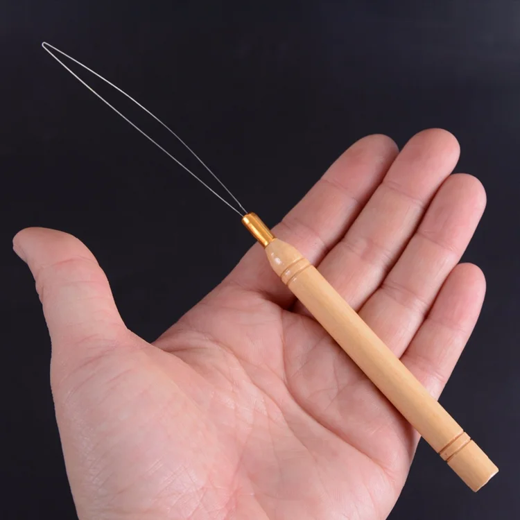 
Micro Ring Loop Threader Hair Extension Tools Wooden Holder Thread Pulling Needle for Stick I Tip Hair 