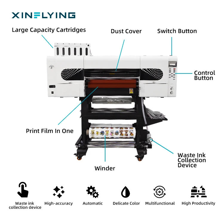 XinFlying 60cm roll to roll uv dtf printer with laminator three i3200 head ab film uv dtf digital sticker printer