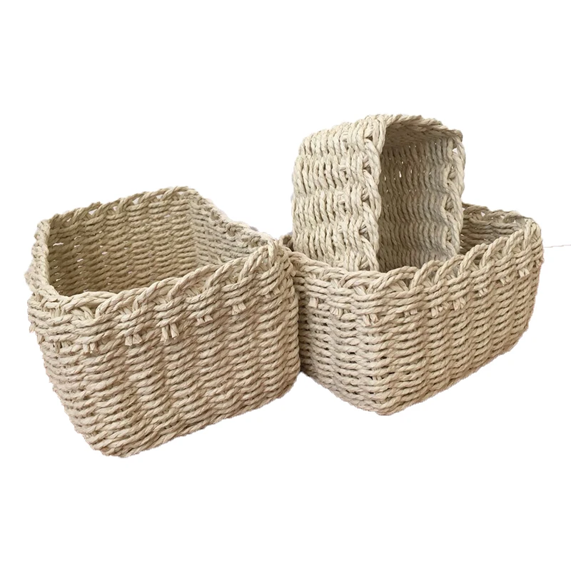 rectangle set3 storage basket woven grey rope basket