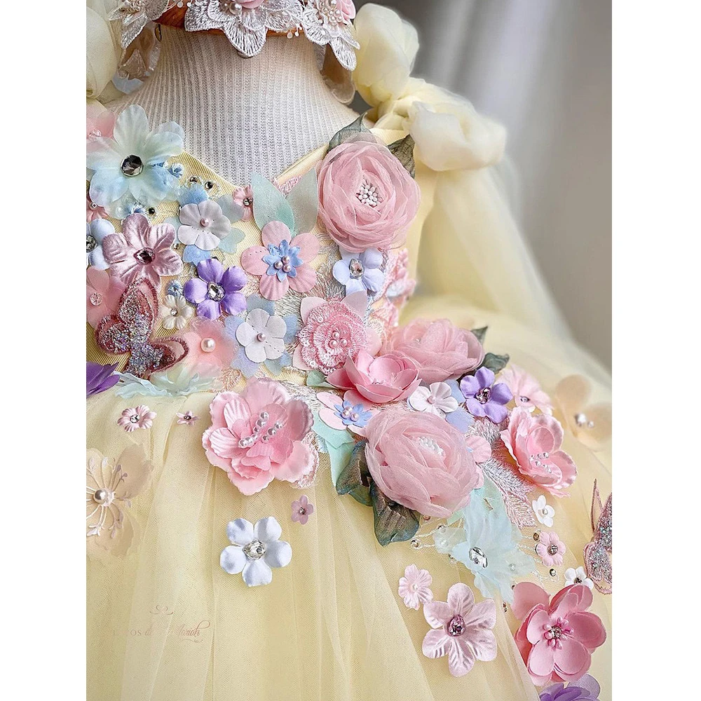 INS latest design children clothing girls 3D butterfly flower baby girls princess wedding dress ball gown for kids